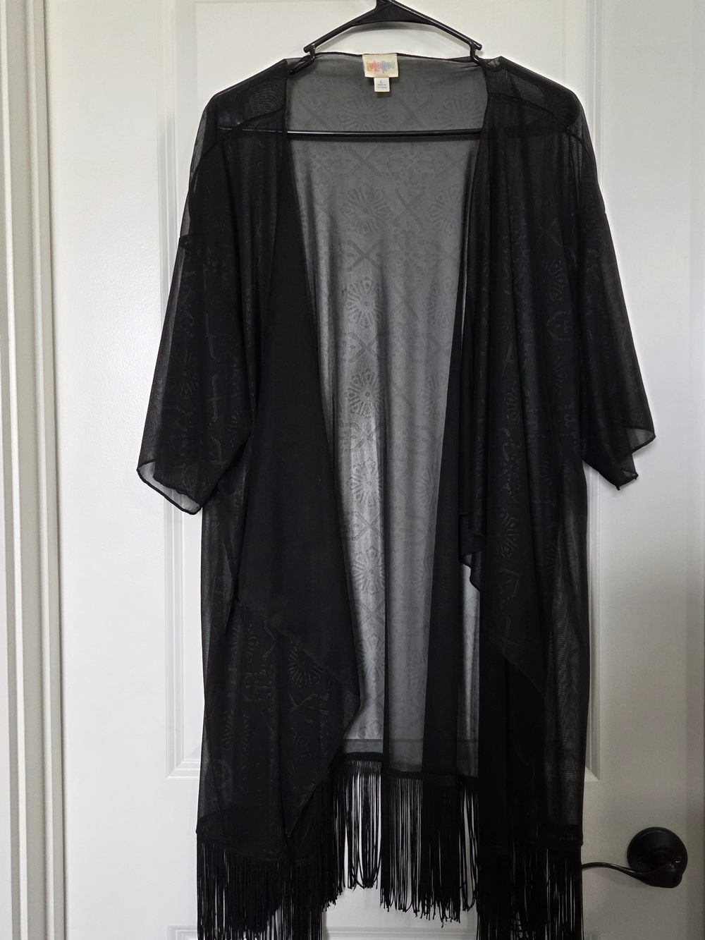 LuLaRoe Sheer Black Fringe Kimono